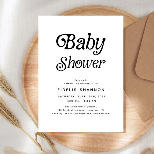 Invitation Baby shower rétro noir et blanc minimal