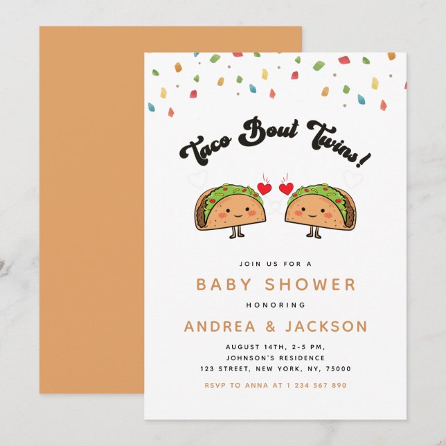 Invitation Baby shower rétro Super Taco Bout Twins Fiesta (Devant / Derrière)