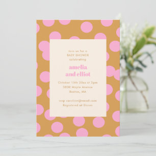Invitation Baby Shower Rétro Taches de Couples Or Rose