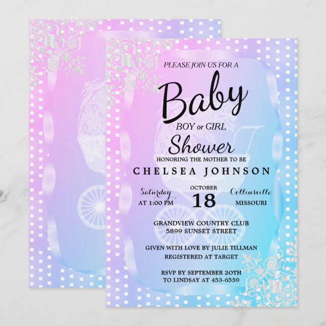 Invitation Baby shower 👶 Révélation de genre (Devant / Derrière)