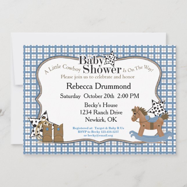 Invitation Baby shower Rocking Horse Cowboy (Devant)