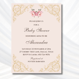 Invitation Baby shower Rococo Rococo Rococo Fleurs Vintages