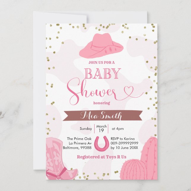 Invitation baby shower Rodeo cowgirl (Devant)