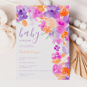 Invitation Baby shower romantique pastel violet orangé