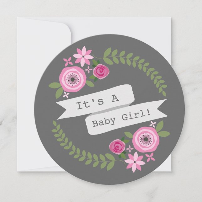 Invitation Baby shower rond floral rose de guirlande et de (Devant)