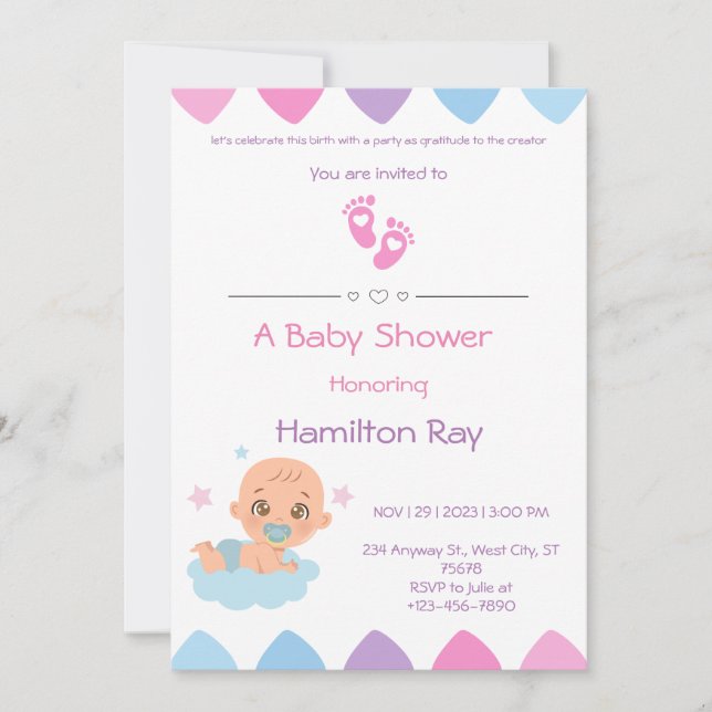 Invitation Baby shower rose (Devant)