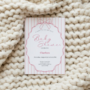 Invitation Baby Shower Rose avec Nœud et Rayures