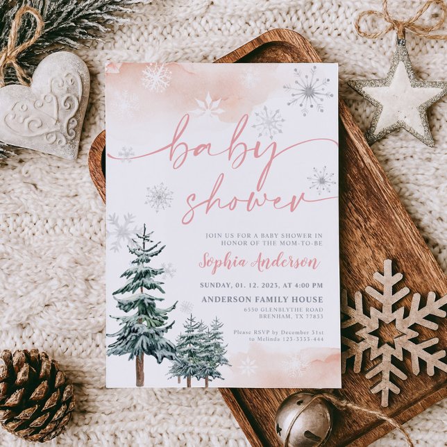 Invitation Baby shower rose, Baby shower d'hiver (Créateur téléchargé)