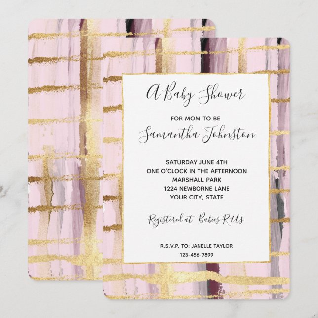 Invitation Baby shower rose Black Gold (Devant / Derrière)