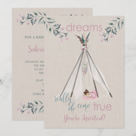 Invitation Baby shower rose Boho Tipi DreamCatcher