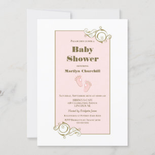 Invitation Baby shower rose bordé d'or