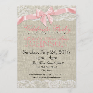 Invitation Baby shower rose Burlap et dentelle