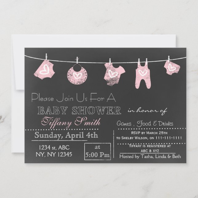 Invitation Baby shower rose Chalkboard (Devant)