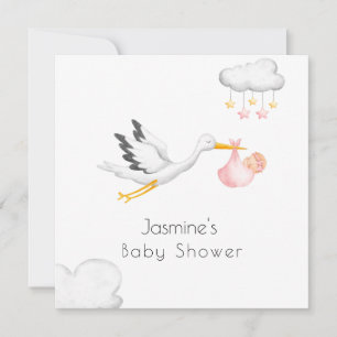 Invitation Baby shower rose cigogne minime