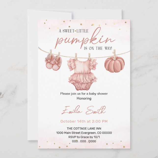 Invitation baby shower rose citrouille (Devant)