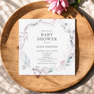 Invitation Baby shower rose clair Boho Feuilles
