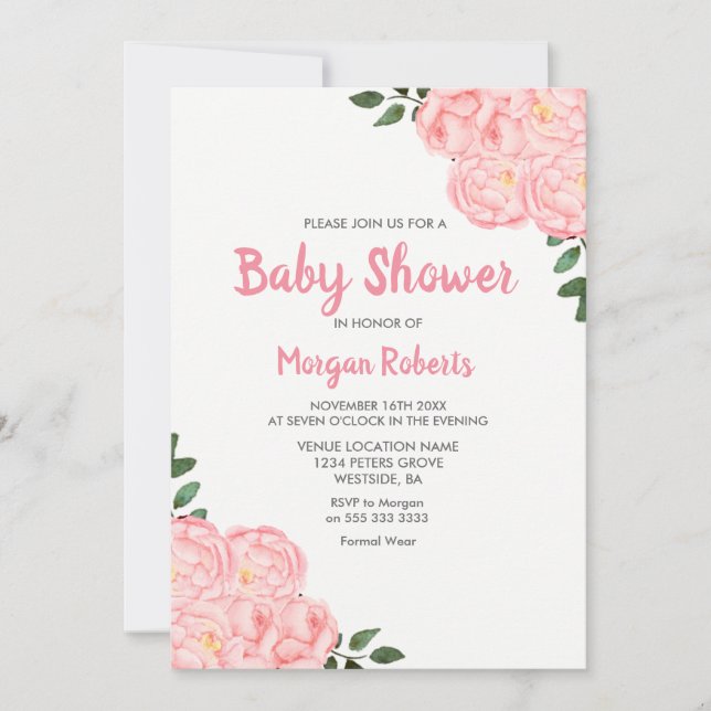 Invitation Baby shower Rose Cute (Devant)