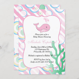 Invitation Baby shower rose de baleine de bébé