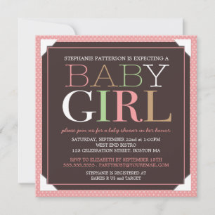 Invitation Baby shower rose de bébé et Brown moderne