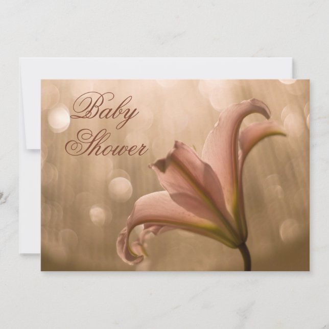 Invitation Baby shower rose de Bokeh de lis (Devant)