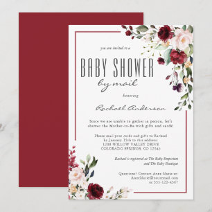 Invitation Baby shower Rose de Bourgogne par courrier