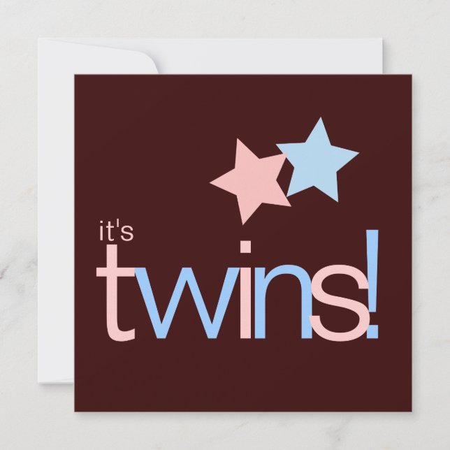 Invitation Baby shower rose de brun bleu de jumeaux (Devant)