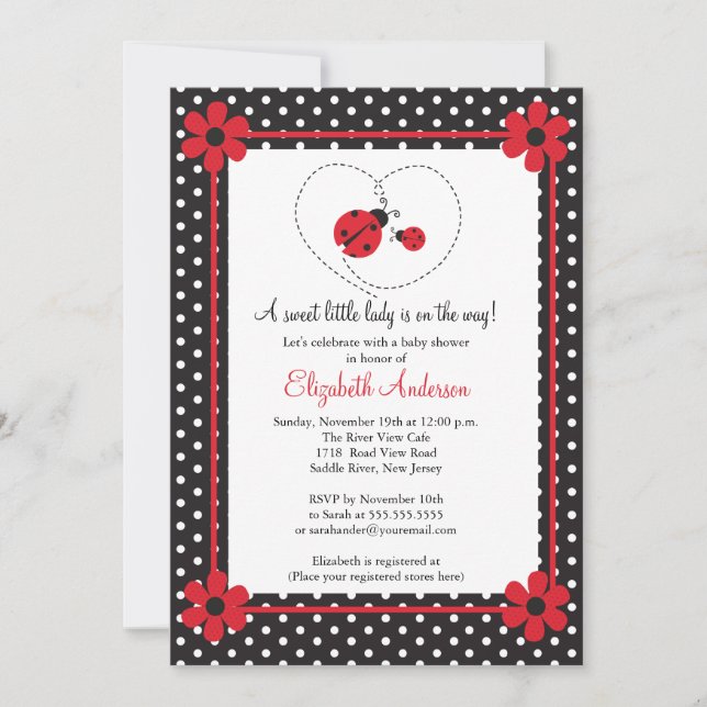 Invitation Baby shower rose de coccinelle (Devant)