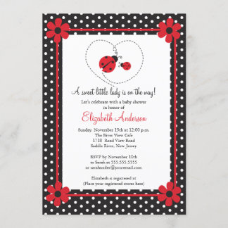 Invitation Baby shower rose de coccinelle