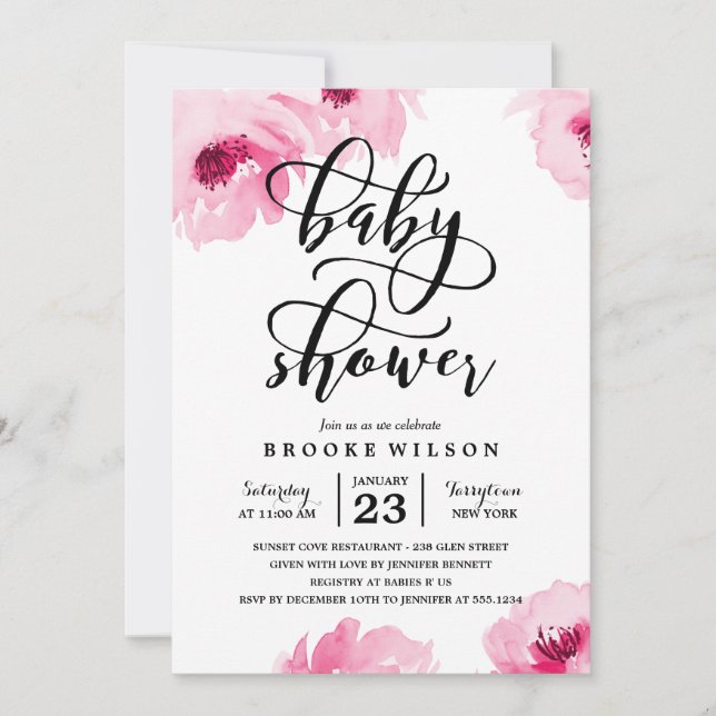 Invitation Baby shower Rose de couleur rose (Devant)