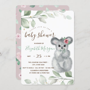 Invitation Baby shower Rose de Cute Koala