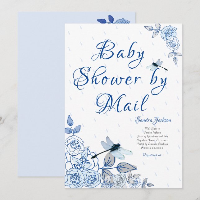 Invitation Baby shower Rose de dragonfly Boy (Devant / Derrière)