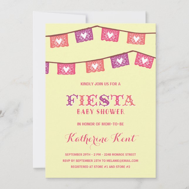 Invitation Baby shower rose de filles de la fiesta | (Devant)