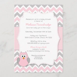 Invitation Baby shower rose de hibou avec la demande de livre