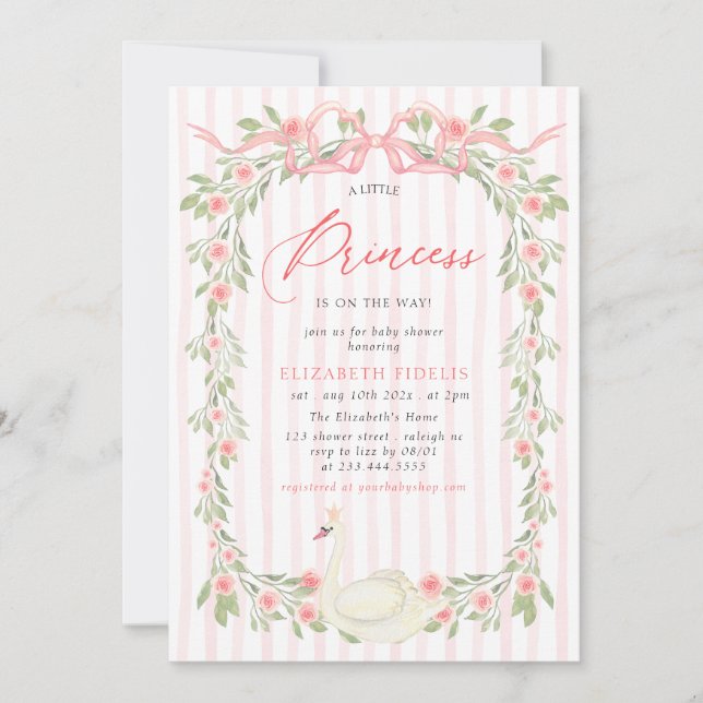 Invitation Baby shower Rose de la boule rose cygne (Devant)