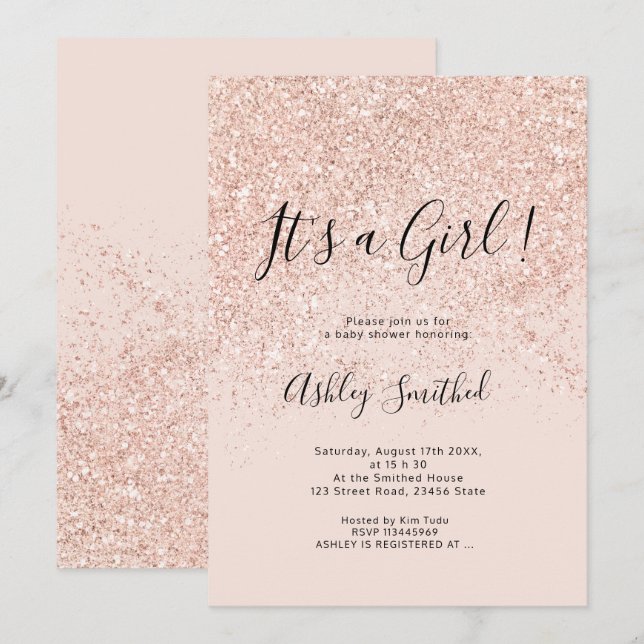 Invitation baby shower Rose de la parties scintillant d'or sc (Devant / Derrière)
