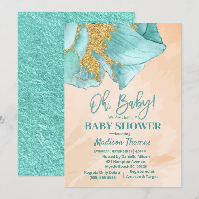 Invitation Baby shower Rose  de Parties scintillant à la ment (Devant / Derrière)