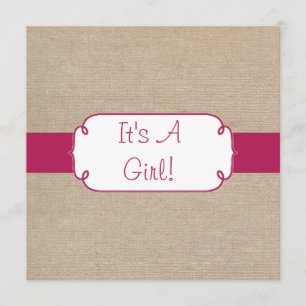 Invitation Baby shower rose de pays et beige rouge de toile