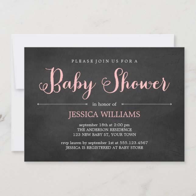 Invitation Baby shower rose de tableau (Devant)