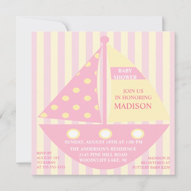Invitation Baby shower ROSE de VOILIER (Devant)