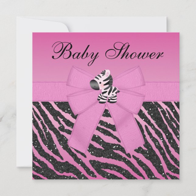 Invitation Baby shower rose de zèbre et de parties (Devant)