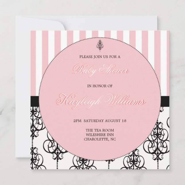 Invitation Baby shower rose d'élégance (Devant)