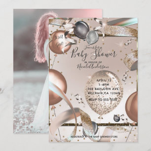 Invitation Baby shower Rose des ballons à Parties scintillant