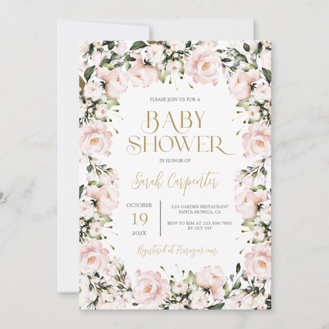 Invitation Baby shower rose doux (Devant)