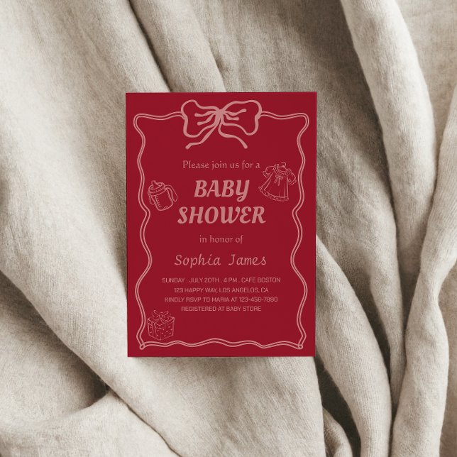 Invitation Baby shower rose doux avec icônes pour bébé et cad (Créateur téléchargé)