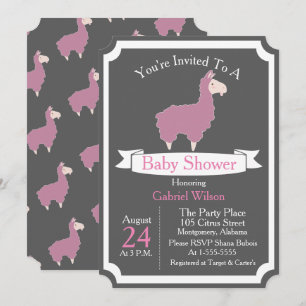 Invitation Baby shower rose drôle mignon de bébé de lama