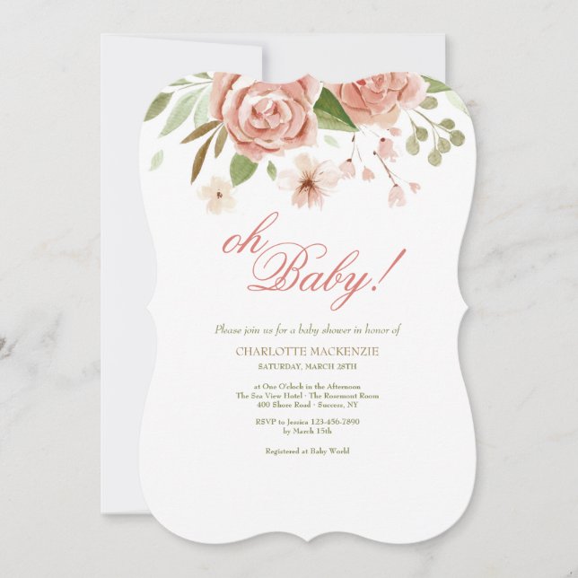 Invitation Baby shower Rose Dusty (Devant)