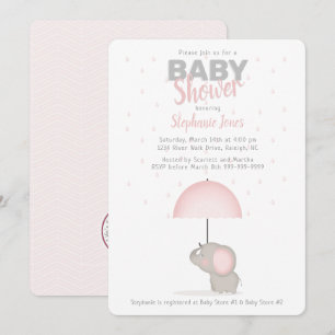 Invitation Baby shower rose éléphant bébé