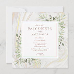 Invitation Baby shower rose en marbre or   Saupoudrer de verd
