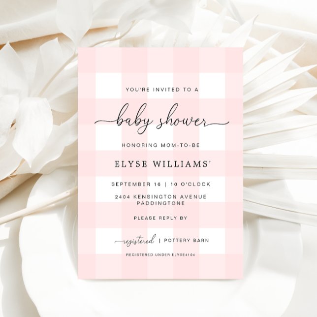 Invitation Baby shower rose En vichy (Baby Shower Invitation Pink Gingham )