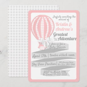 Invitation baby shower rose En vichy ballon à air chaud